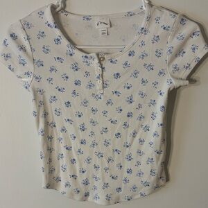 Art Class Blue Floral Ribbed Tee